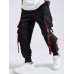 Mens Letter Tape Multi Pockets Fashion Pants