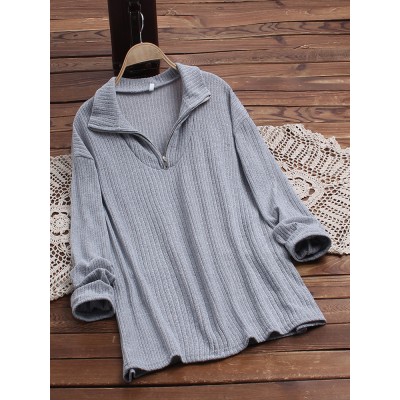 Pure Color Lapel Long Sleeve Causal Knit Sweaters