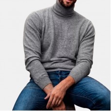 Mens Cotton Fashion High Collar Solid Color Casual Sweaters