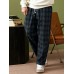 Mens Casual Retro Plaid Bottoms Ankle  Length Pants