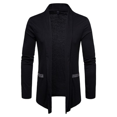 Men Brief Plus Size Mid Length Stitching Color Pockets Turndown Collar Cardigans