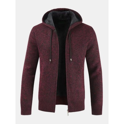 Men Plus Velvet Snowflake Cardigan Casual Hooded Collar Sweaters