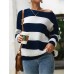 Stripe Contrast Color Thicken One Shoulder Knit Sweaters