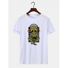 Men Alien Pattern Crew Neck Hem Cuff Short Sleeve Soft Casual T  Shirts