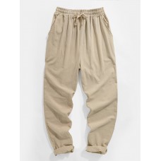 Mens Solid Color Plain Drawstring Elastic Waist Pants With Pocket