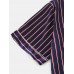 Mens Striped Smooth Revere Collar Pocket Button Up Home Faux Silk Pajama Set