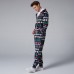 Mens Christmas Pattern Onesies Hooded Zip Down Holiday Pajama Set Printing Loungewear