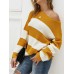 Stripe Contrast Color Thicken One Shoulder Knit Sweaters