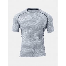 Men Snakes Skin Print High Elasticity Crew Neck Casual Short Sleeve Soft T  Shirts