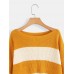 Stripe Contrast Color Thicken One Shoulder Knit Sweaters