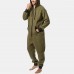 Men Mulit Pockets Thicken Loungewear Zip Down Jumpsuit Plain Hooded Pajamas