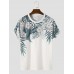 Mens Floral Plant Print Crew Neck Holiday Short Sleeve T  Shirts