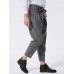 Men Cotton Design Striped Belted Pockets Casual Pants